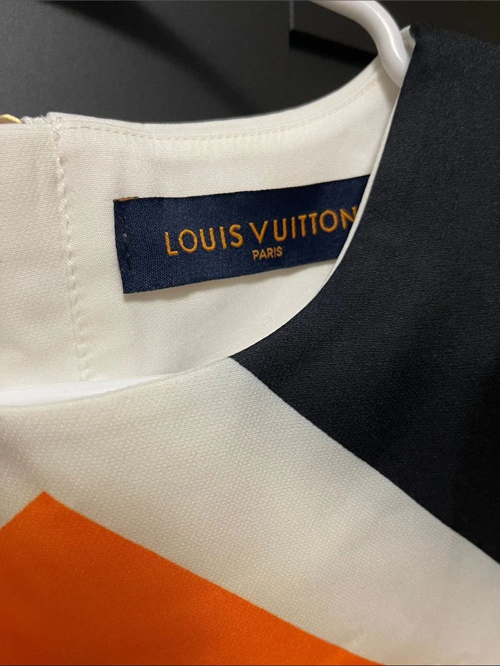 Louis Vuitton Orange, Black & White Graphic Mini Dress
